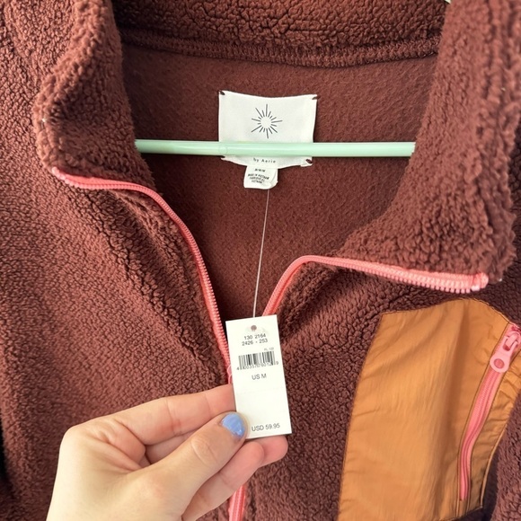 Aerie Offline Burgundy Orange Pink Pullover Sherpa Quarter Zip Pockets M - Picture 4 of 7